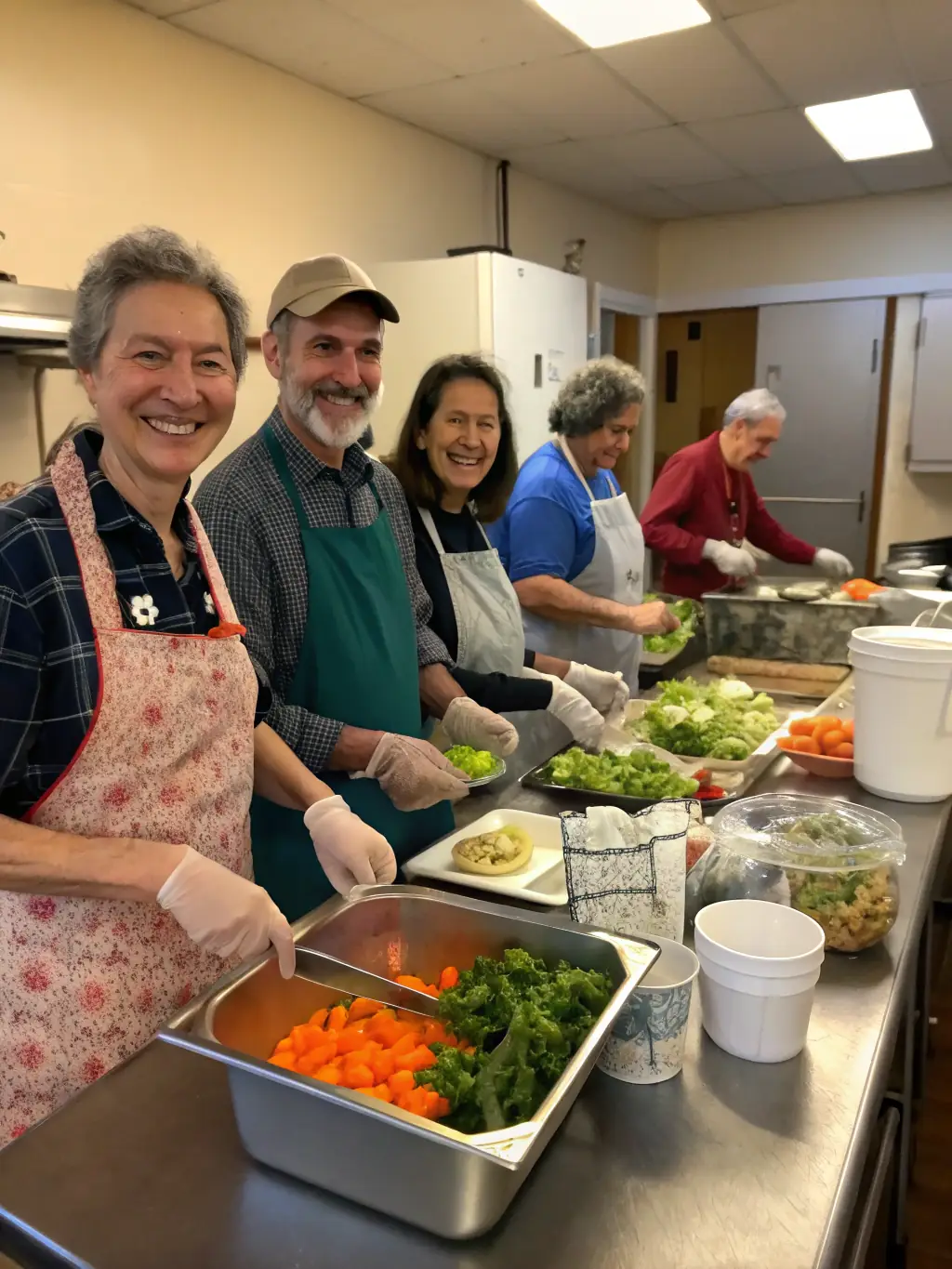 A photograph of volunteers preparing meals for the homeless at Christ Redeemer Church, showcasing the church's commitment to serving the community.