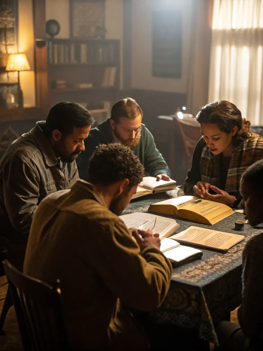 A photograph of a small group of people engaged in a Bible study session at Christ Redeemer Church, fostering spiritual growth and understanding.