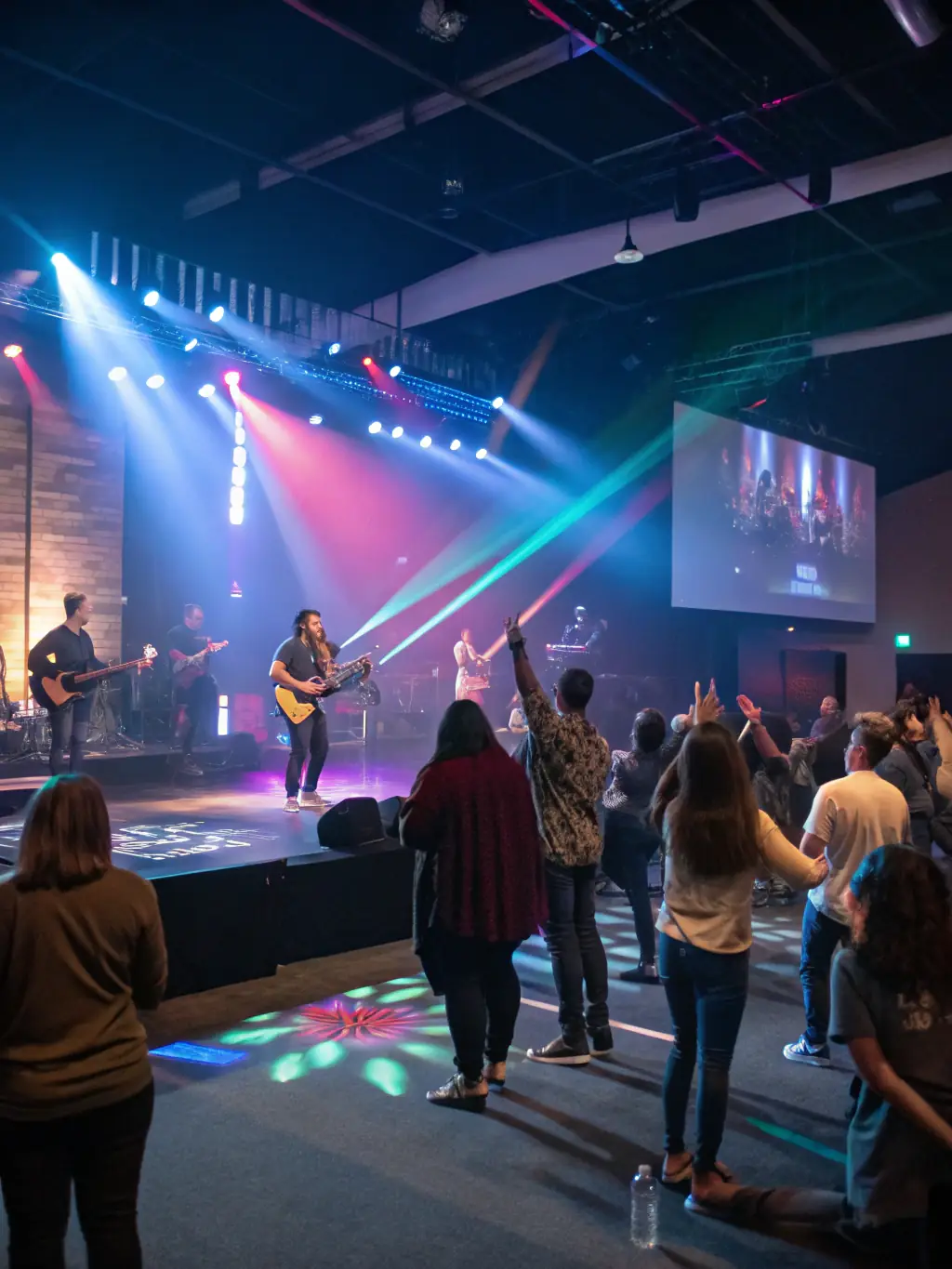 A youth band leading worship during a dynamic worship night, capturing the energy and passion of the event.