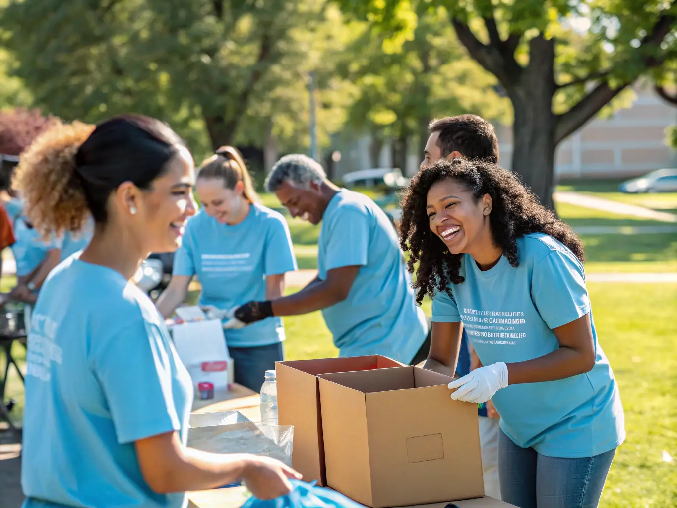 A heartwarming image of a community outreach event with church members volunteering, interacting with local residents, and providing support and assistance to those in need.
